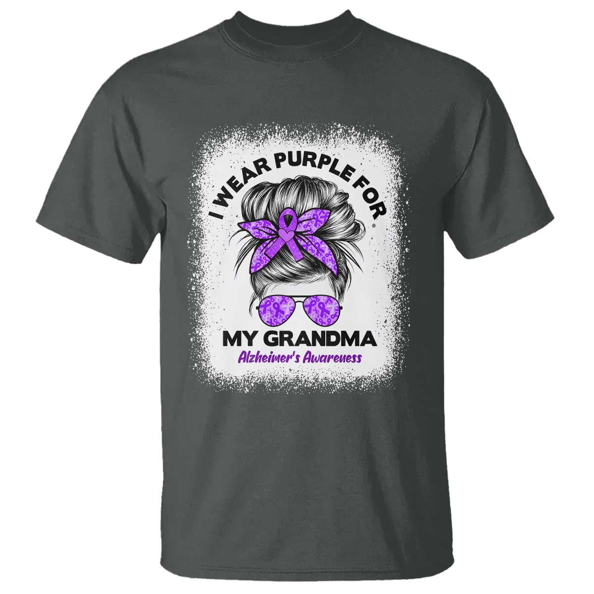 I Wear Purple For My Grandma T Shirt Alzheimers Awareness Messy Bun Graphic