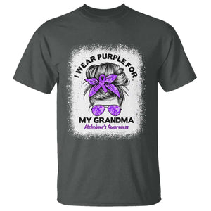 I Wear Purple For My Grandma T Shirt Alzheimers Awareness Messy Bun Graphic