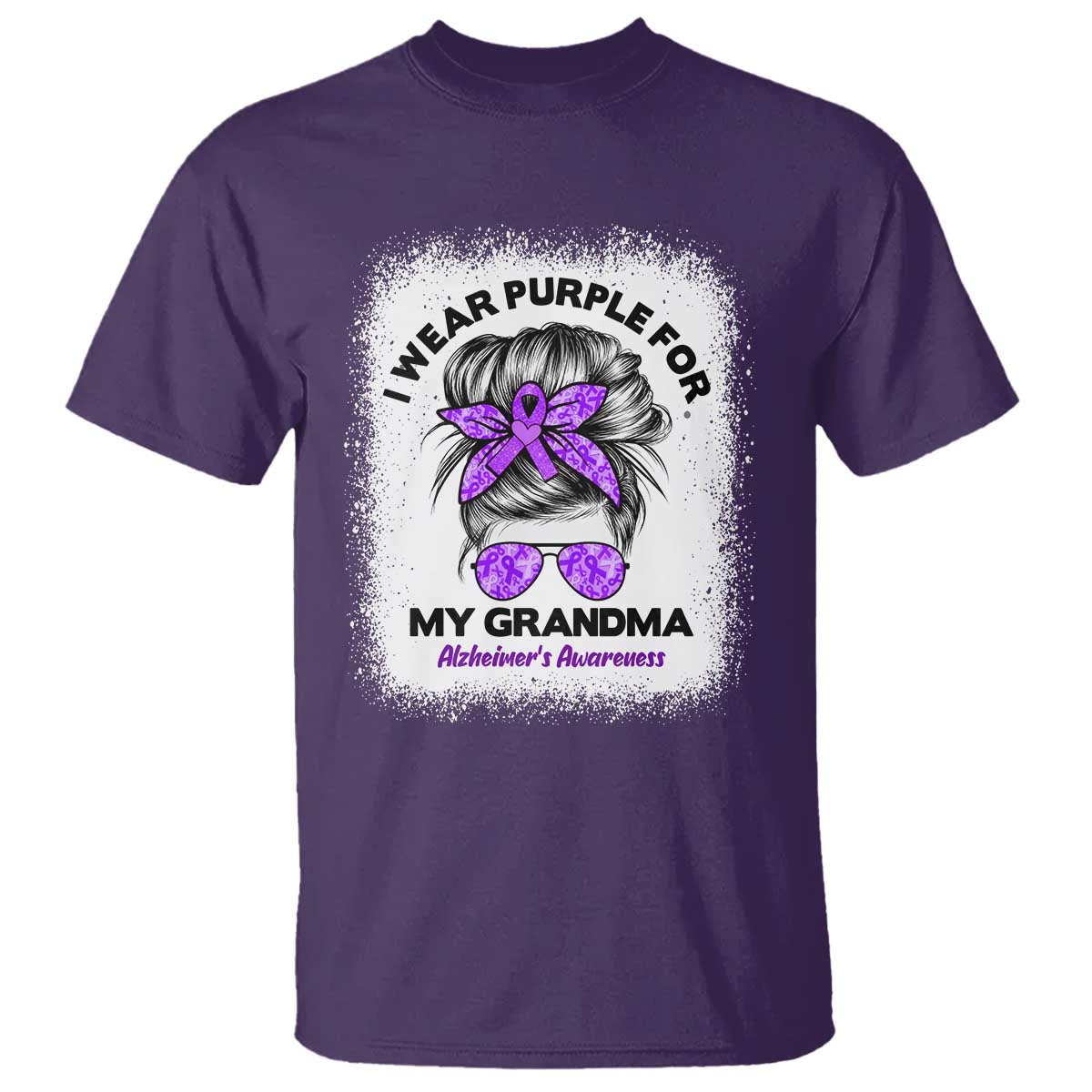 I Wear Purple For My Grandma T Shirt Alzheimers Awareness Messy Bun Graphic TS12 Purple Print Your Wear