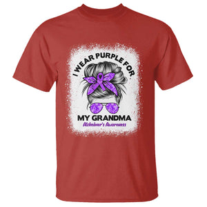 I Wear Purple For My Grandma T Shirt Alzheimers Awareness Messy Bun Graphic