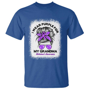 I Wear Purple For My Grandma T Shirt Alzheimers Awareness Messy Bun Graphic
