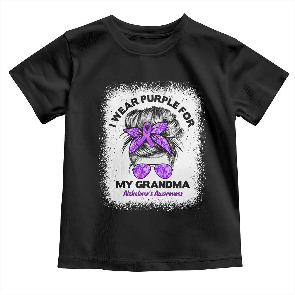 I Wear Purple For My Grandma Toddler T Shirt Alzheimers Awareness Messy Bun Graphic