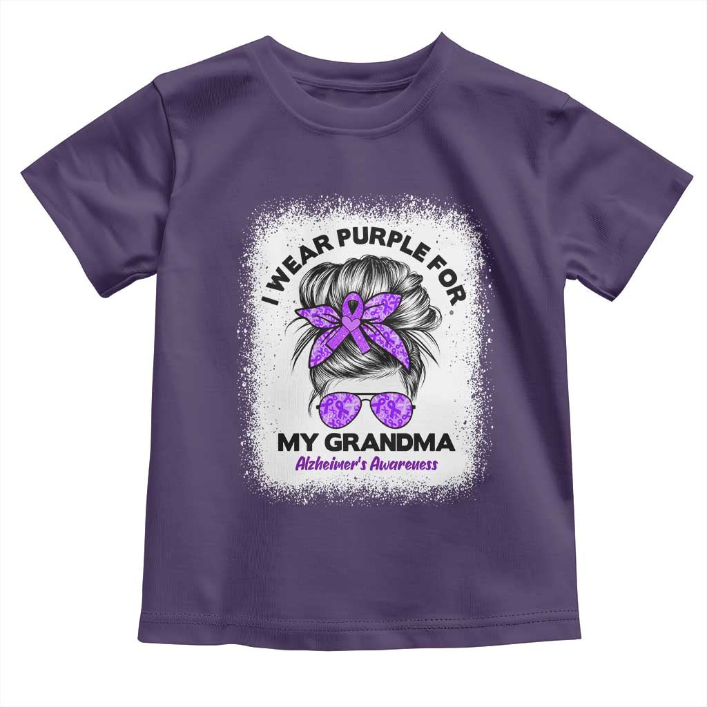 I Wear Purple For My Grandma Toddler T Shirt Alzheimers Awareness Messy Bun Graphic