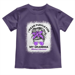 I Wear Purple For My Grandma Toddler T Shirt Alzheimers Awareness Messy Bun Graphic