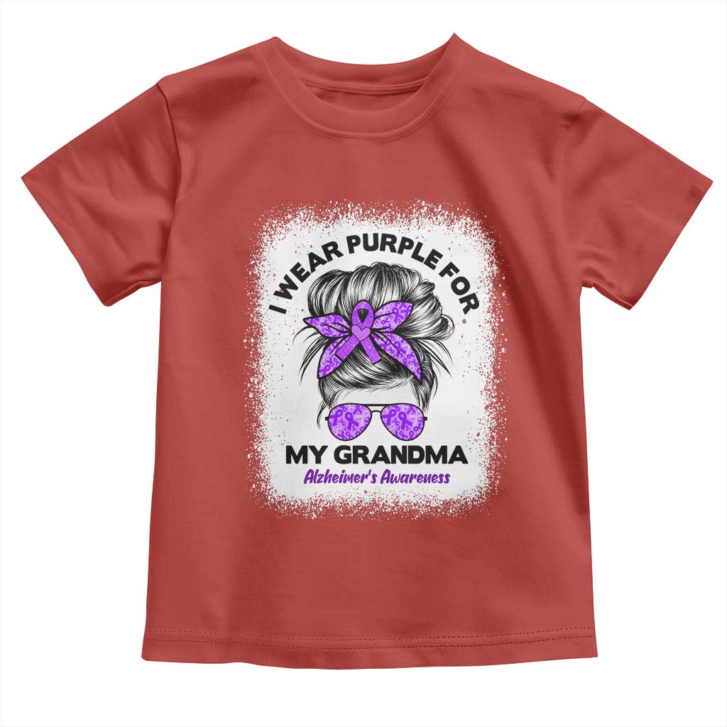 I Wear Purple For My Grandma Toddler T Shirt Alzheimers Awareness Messy Bun Graphic