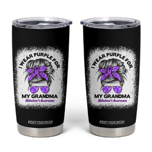 I Wear Purple For My Grandma Tumbler Cup Alzheimers Awareness Messy Bun Graphic