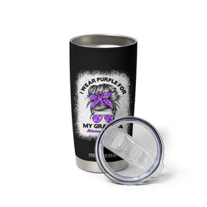 I Wear Purple For My Grandma Tumbler Cup Alzheimers Awareness Messy Bun Graphic