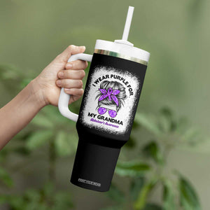 I Wear Purple For My Grandma Tumbler With Handle Alzheimers Awareness Messy Bun Graphic