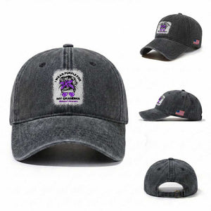 I Wear Purple For My Grandma Washed Cotton Baseball Cap Alzheimers Awareness Messy Bun Graphic