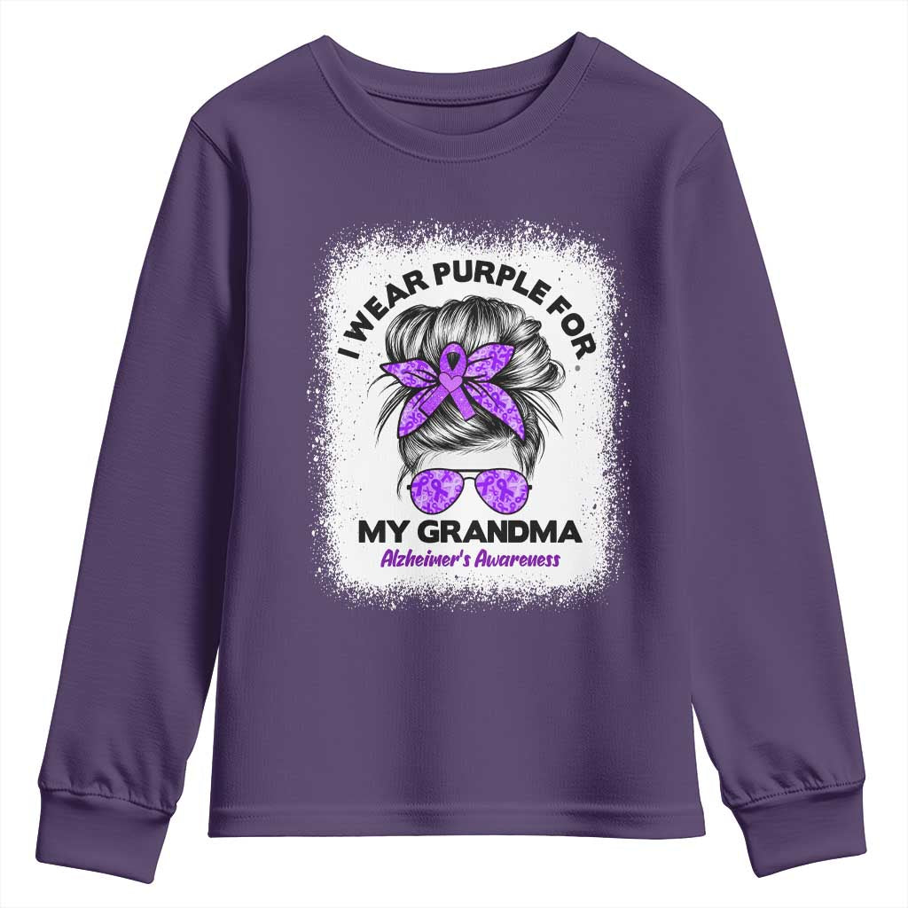I Wear Purple For My Grandma Youth Sweatshirt Alzheimers Awareness Messy Bun Graphic TS12 Purple Print Your Wear