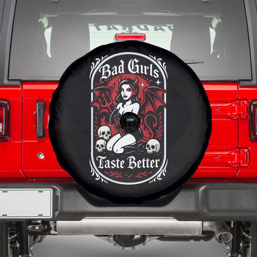 Bad Girls Taste Better Spare Tire Cover Adult Humor Devil Girl Gift TS12 Black Print Your Wear