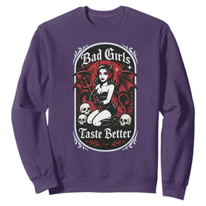 Bad Girls Taste Better Sweatshirt Adult Humor Devil Girl Gift TS12 Purple Print Your Wear
