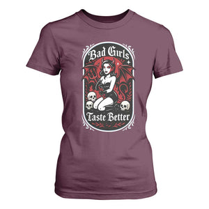 Bad Girls Taste Better T Shirt For Women Adult Humor Devil Girl Gift TS12 Maroon Print Your Wear