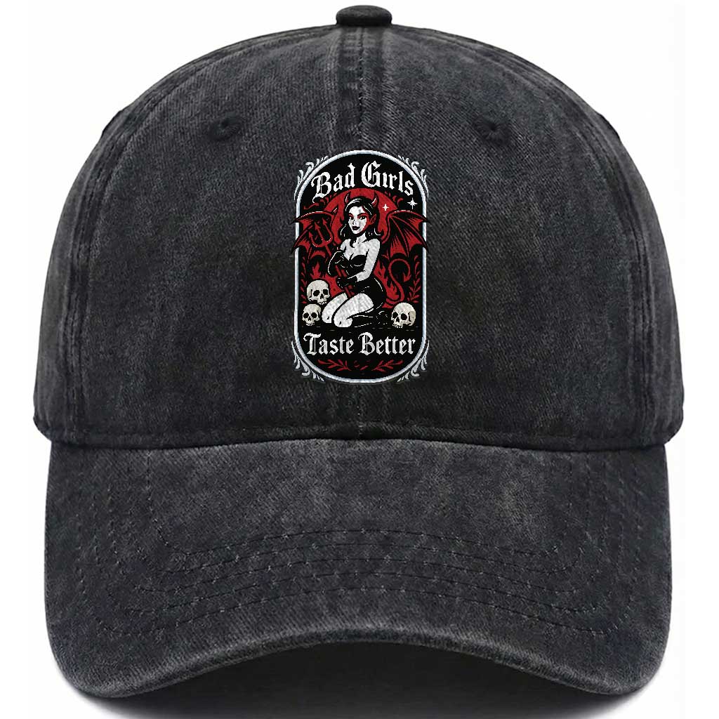 Bad Girls Taste Better Washed Cotton Baseball Cap Adult Humor Devil Girl Gift TS12 Print Your Wear
