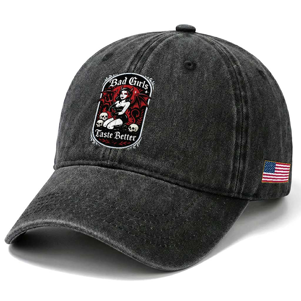 Bad Girls Taste Better Washed Cotton Baseball Cap Adult Humor Devil Girl Gift TS12 Print Your Wear