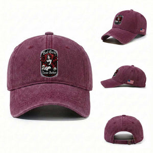 Bad Girls Taste Better Washed Cotton Baseball Cap Adult Humor Devil Girl Gift TS12 Washed Cap Universal Fit Burgundy Print Your Wear