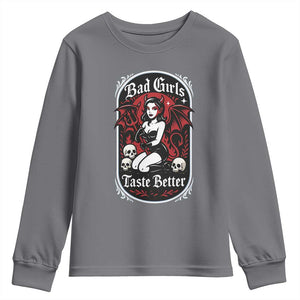 Bad Girls Taste Better Youth Sweatshirt Adult Humor Devil Girl Gift TS12 Charcoal Print Your Wear