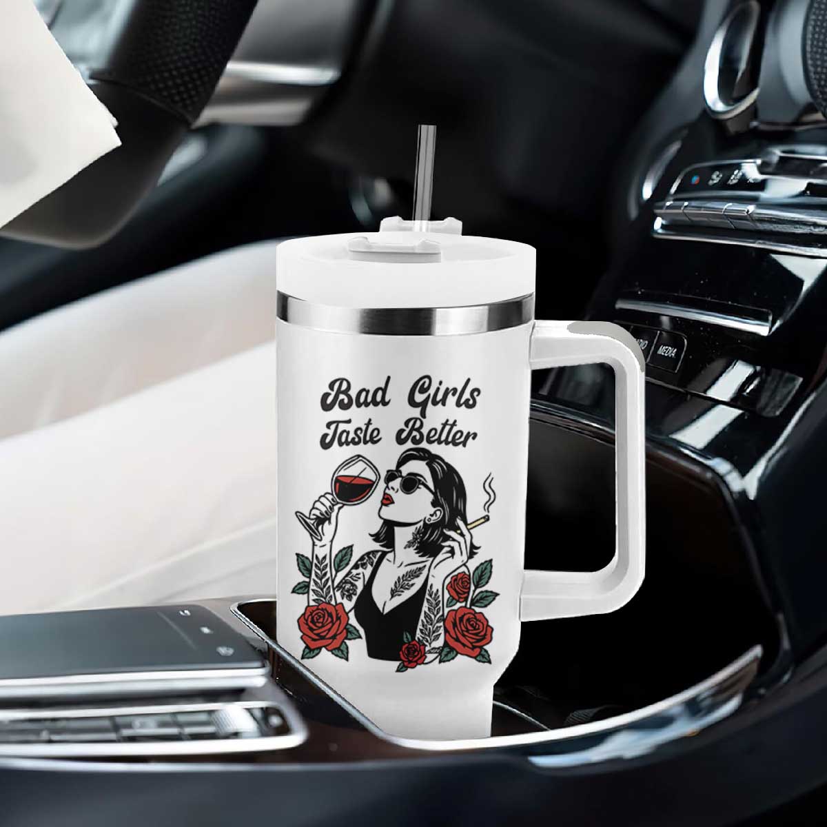 Bad Girls Taste Better Tumbler With Handle Tattoo Girl Adult Humor Gift TS12 Print Your Wear