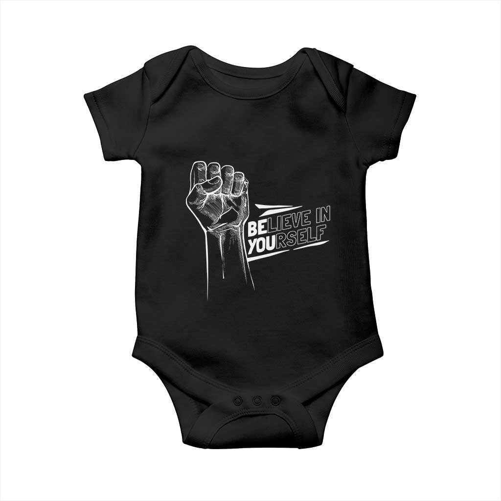 Believe In Yourself Baby Onesie Strong Fist Motivational Quote TS12 Black Print Your Wear