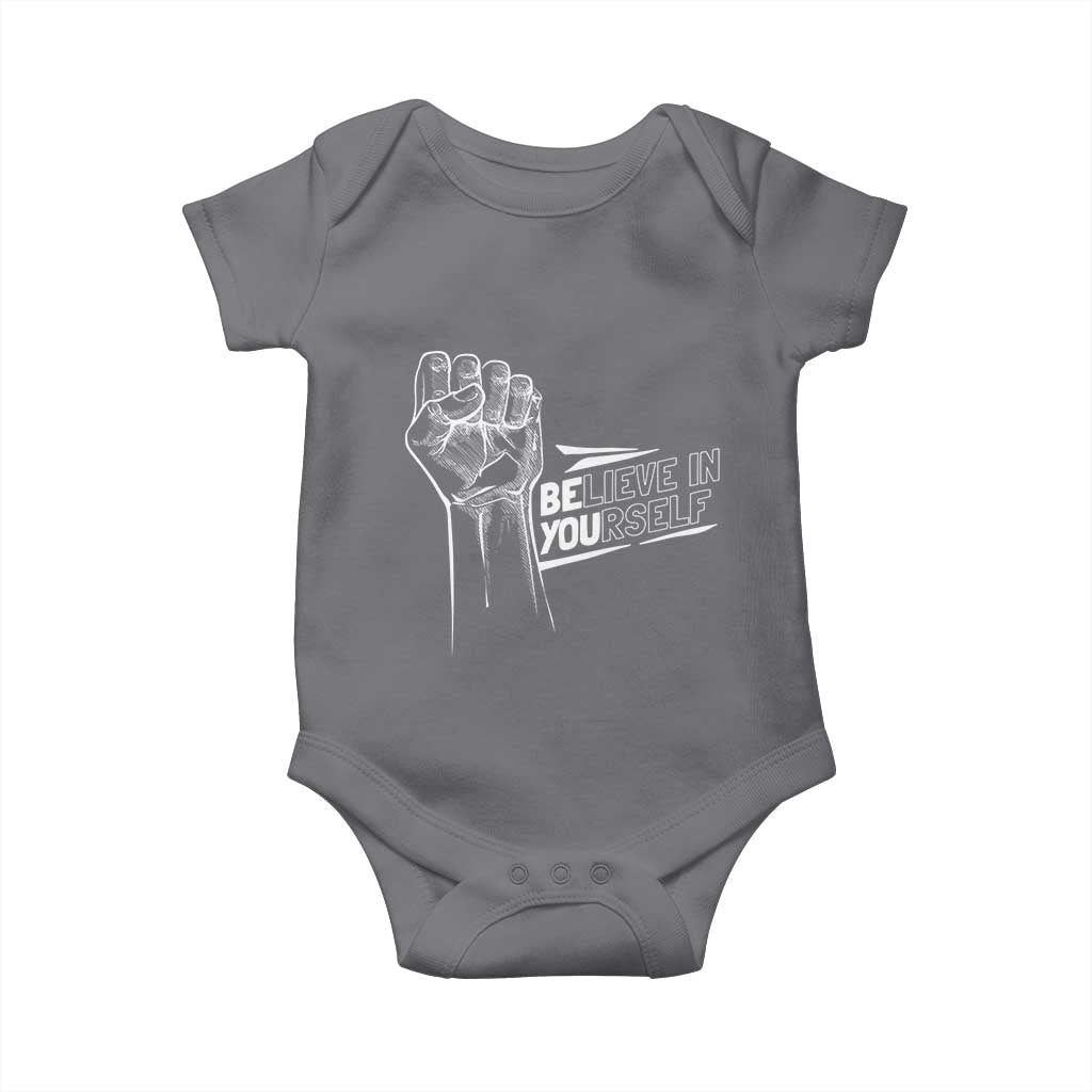 Believe In Yourself Baby Onesie Strong Fist Motivational Quote TS12 Charcoal Print Your Wear