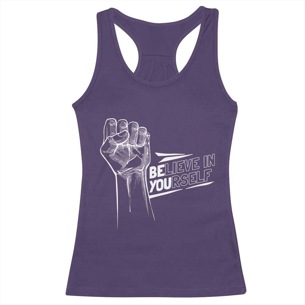 Believe In Yourself Racerback Tank Top Strong Fist Motivational Quote TS12 Purple Print Your Wear