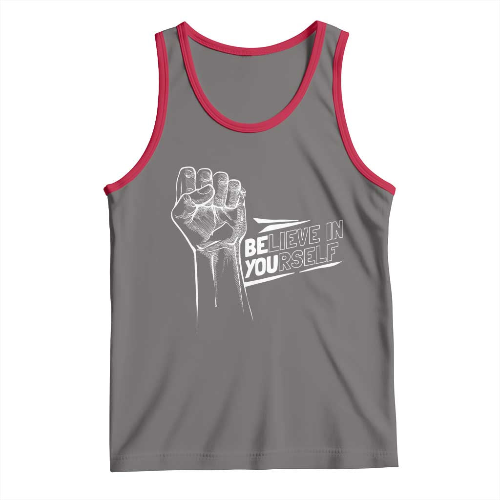 Believe In Yourself Tank Top Strong Fist Motivational Quote TS12 Deep Heather Red Print Your Wear