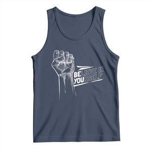 Believe In Yourself Tank Top Strong Fist Motivational Quote TS12 Navy Print Your Wear