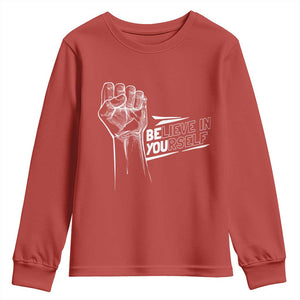 Believe In Yourself Youth Sweatshirt Strong Fist Motivational Quote TS12 Red Print Your Wear