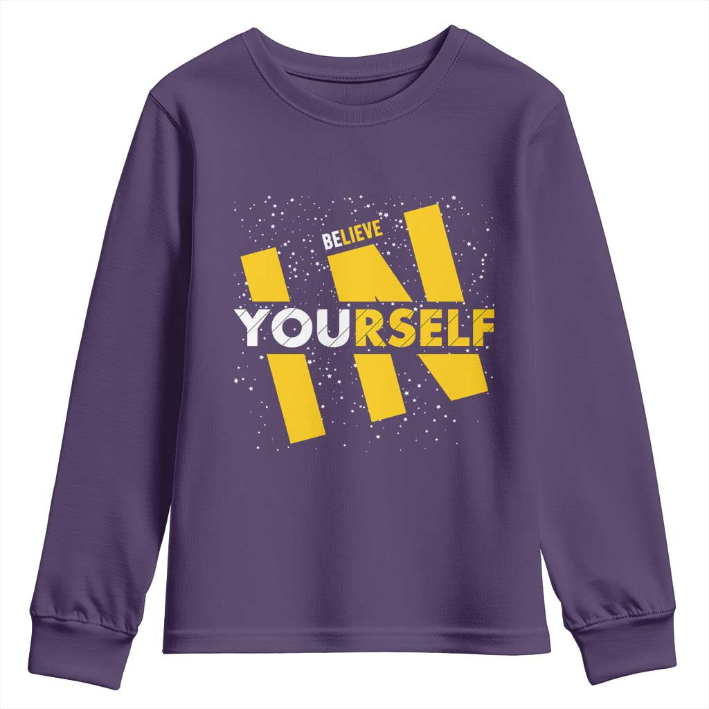 Inspirational Quote Youth Sweatshirt Believe In Yourself Motivation TS12 Purple Print Your Wear