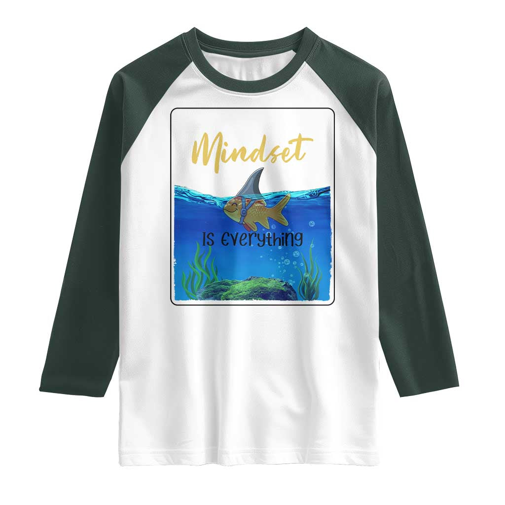 Mindset Is Everything Raglan Shirt Positive Thinking Motivation TS12 White Dark Forest Green Print Your Wear