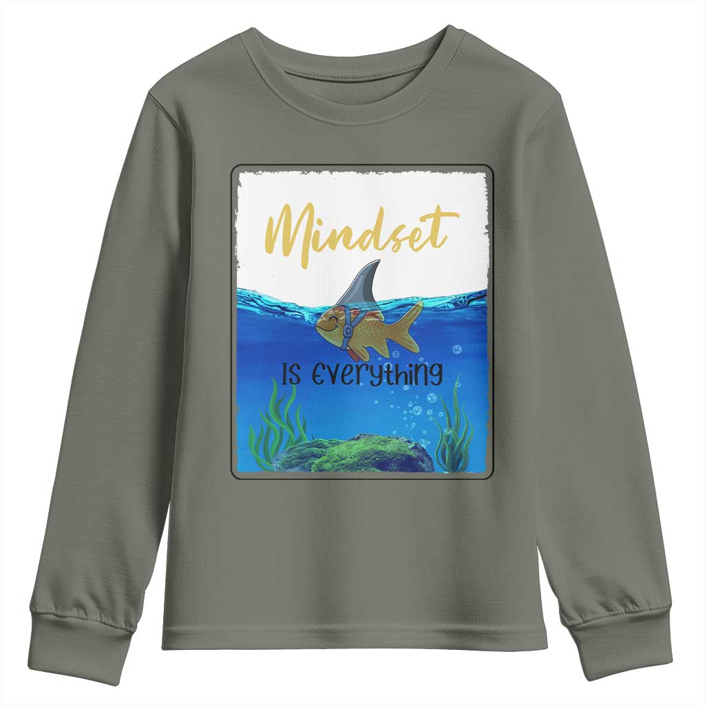 Mindset Is Everything Youth Sweatshirt Positive Thinking Motivation TS12 Military Green Print Your Wear