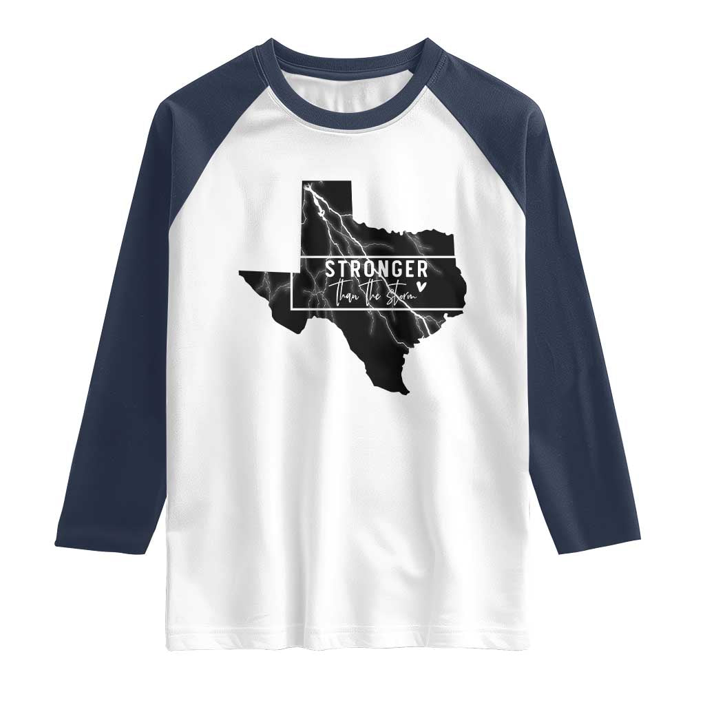 Strong Texas Raglan Shirt Stronger Than The Storm Quote TS12 White Navy Print Your Wear
