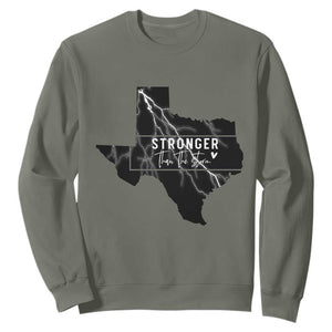 Strong Texas Sweatshirt Stronger Than The Storm Quote TS12 Military Green Print Your Wear