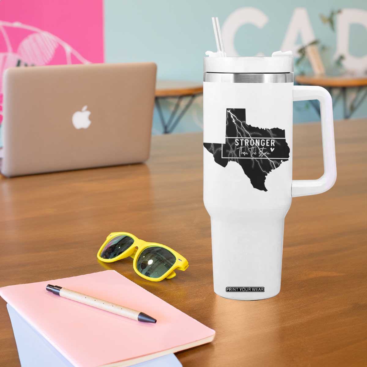 Strong Texas Tumbler With Handle Stronger Than The Storm Quote TS12 Print Your Wear