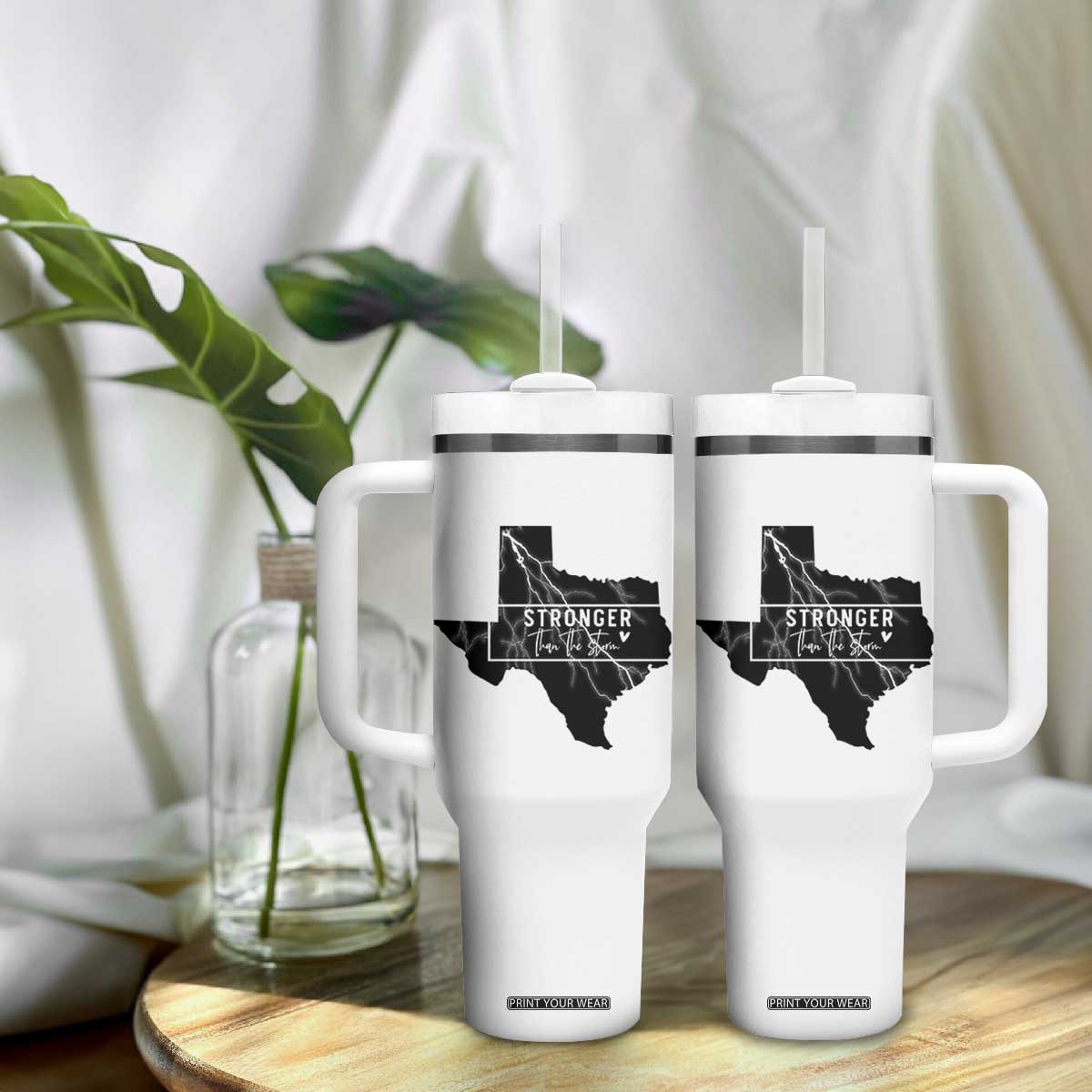 Strong Texas Tumbler With Handle Stronger Than The Storm Quote TS12 Print Your Wear