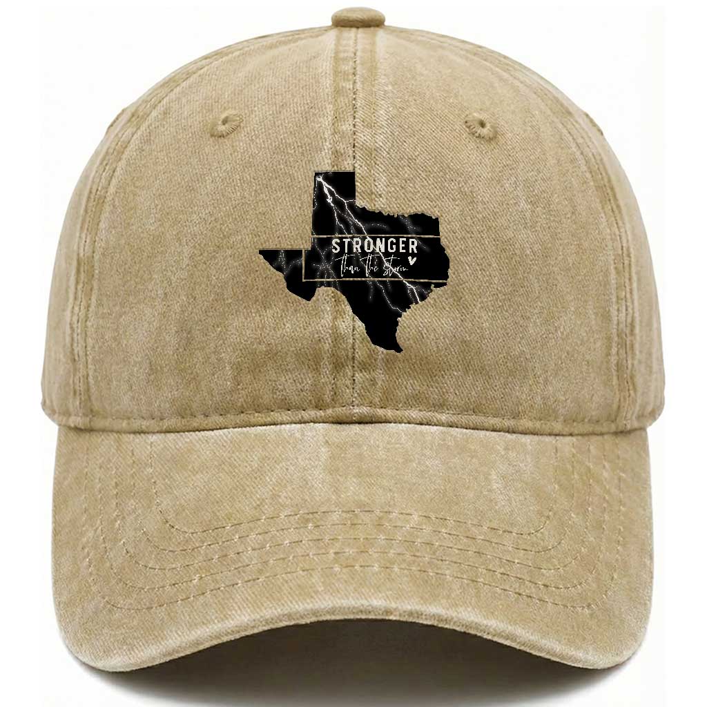 Strong Texas Washed Cotton Baseball Cap Stronger Than The Storm Quote TS12 Print Your Wear