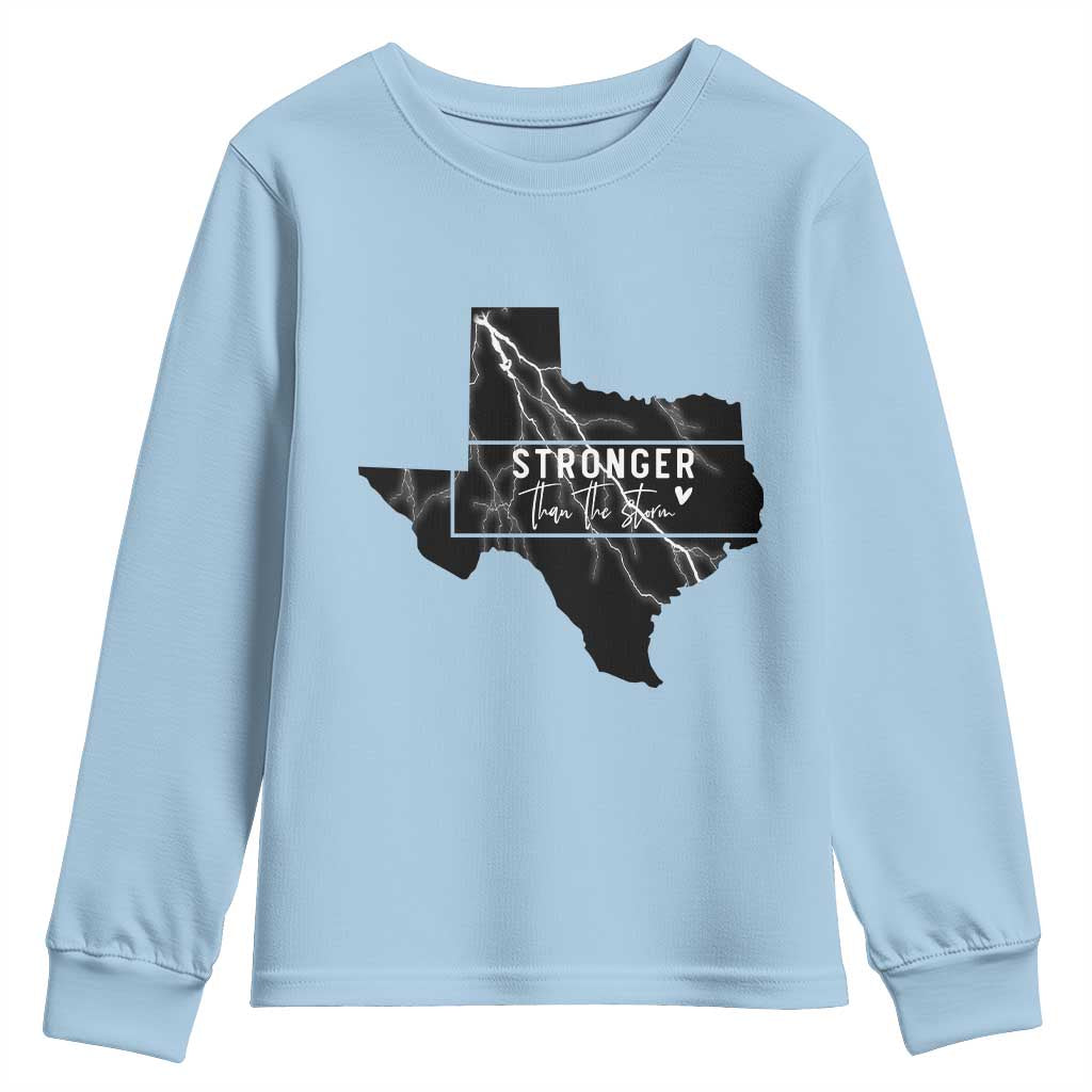 Strong Texas Youth Sweatshirt Stronger Than The Storm Quote TS12 Light Blue Print Your Wear