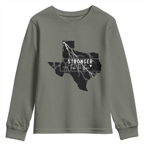 Strong Texas Youth Sweatshirt Stronger Than The Storm Quote TS12 Military Green Print Your Wear