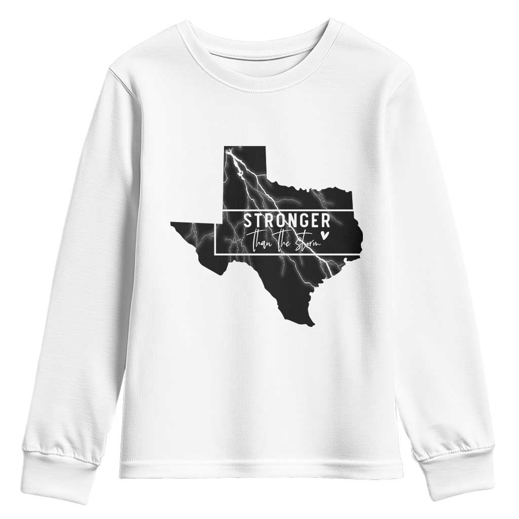 Strong Texas Youth Sweatshirt Stronger Than The Storm Quote TS12 White Print Your Wear
