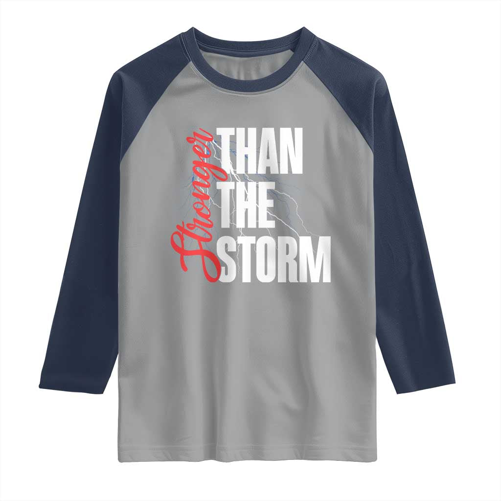 Stronger Than The Storm Raglan Shirt Positive Mindset Motivation TS12 Sport Gray Navy Print Your Wear