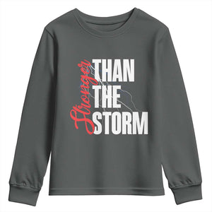 Stronger Than The Storm Youth Sweatshirt Positive Mindset Motivation TS12 Dark Heather Print Your Wear