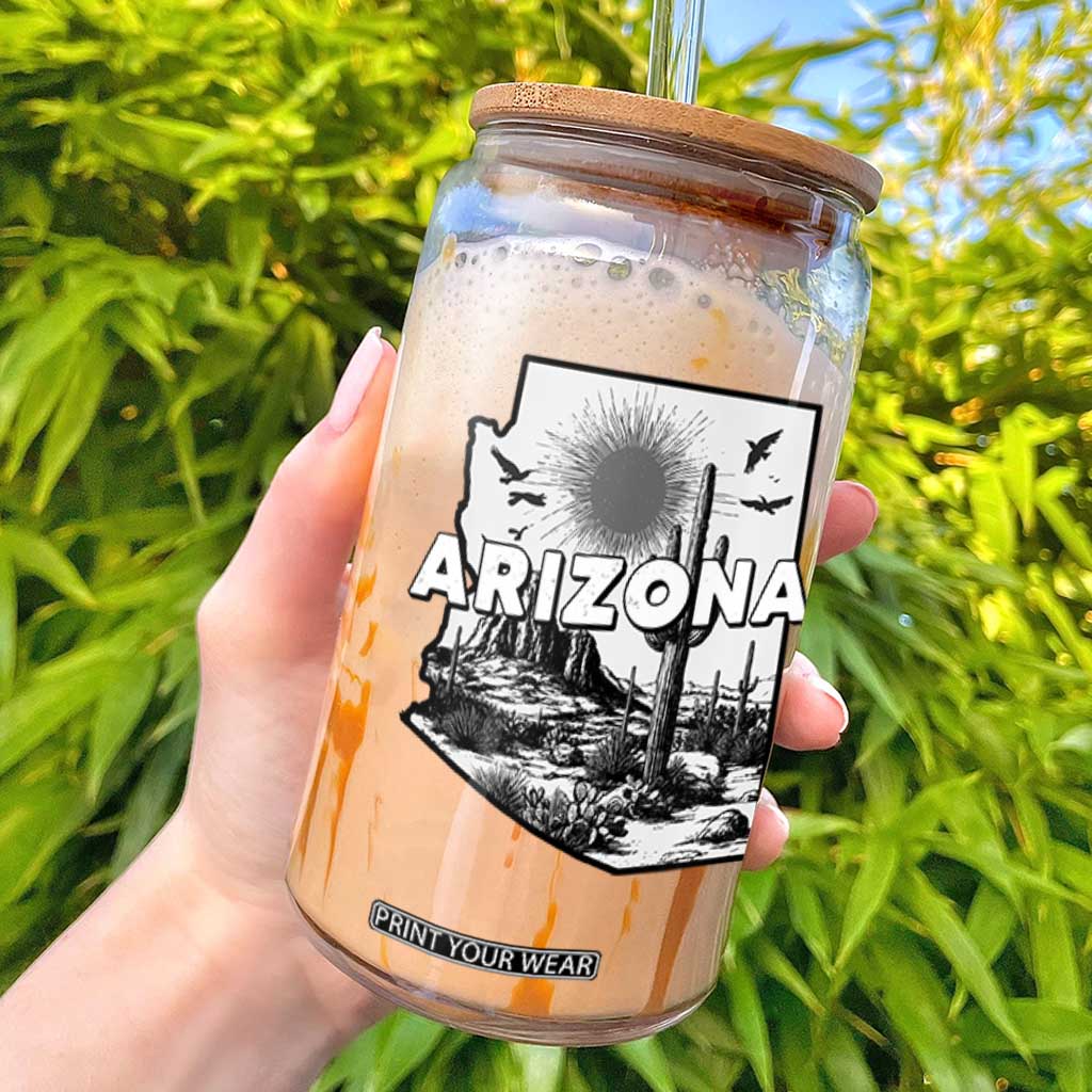 Arizona Cactus Vintage State Map Desert Gift Glass Can TS12 White Print Your Wear