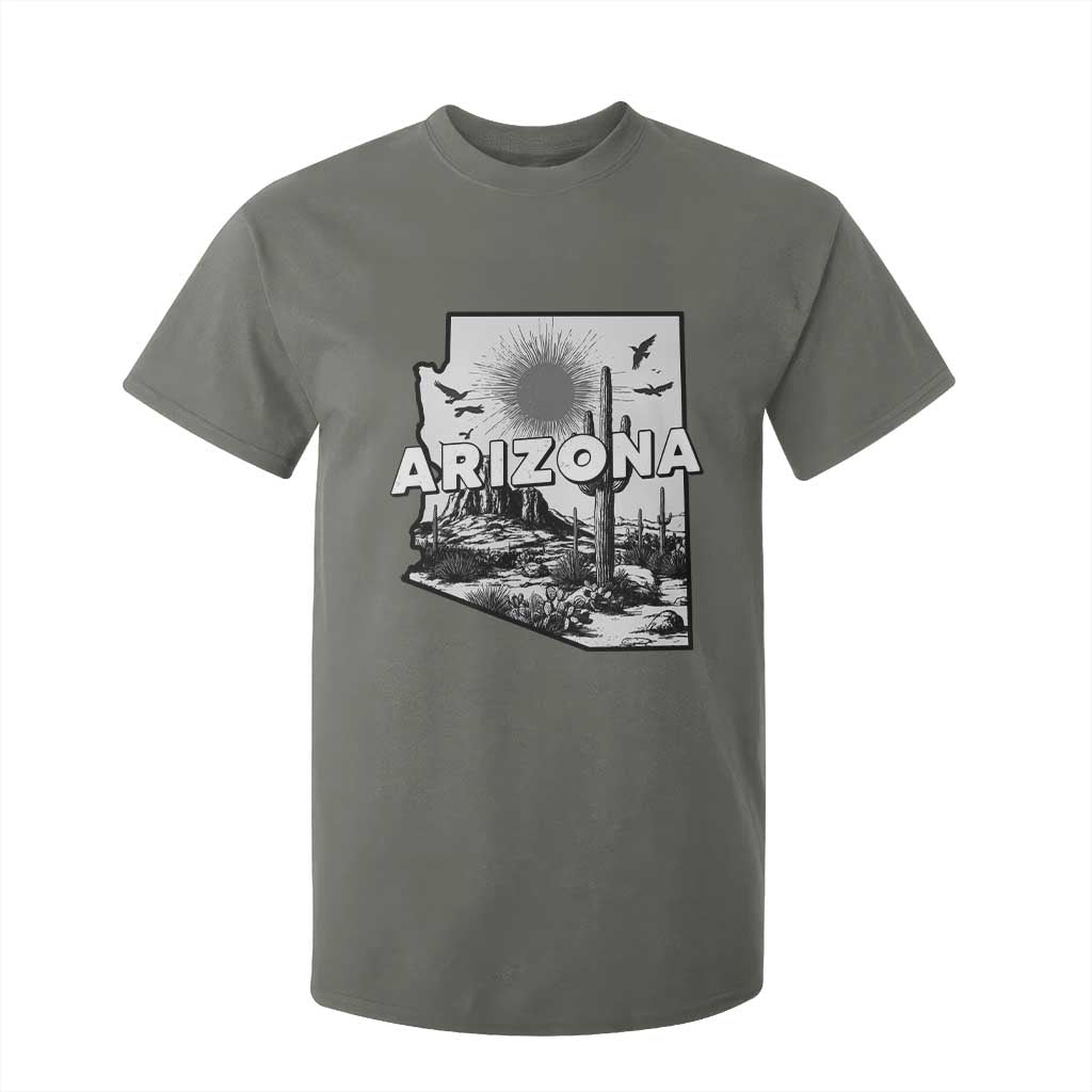 Arizona Cactus Vintage State Map Desert Gift T Shirt For Kid TS12 Military Green Print Your Wear