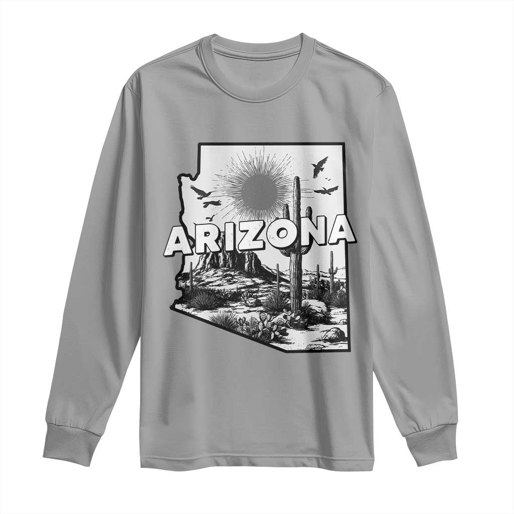 Arizona Cactus Vintage State Map Desert Gift Long Sleeve Shirt TS12 Sport Gray Print Your Wear