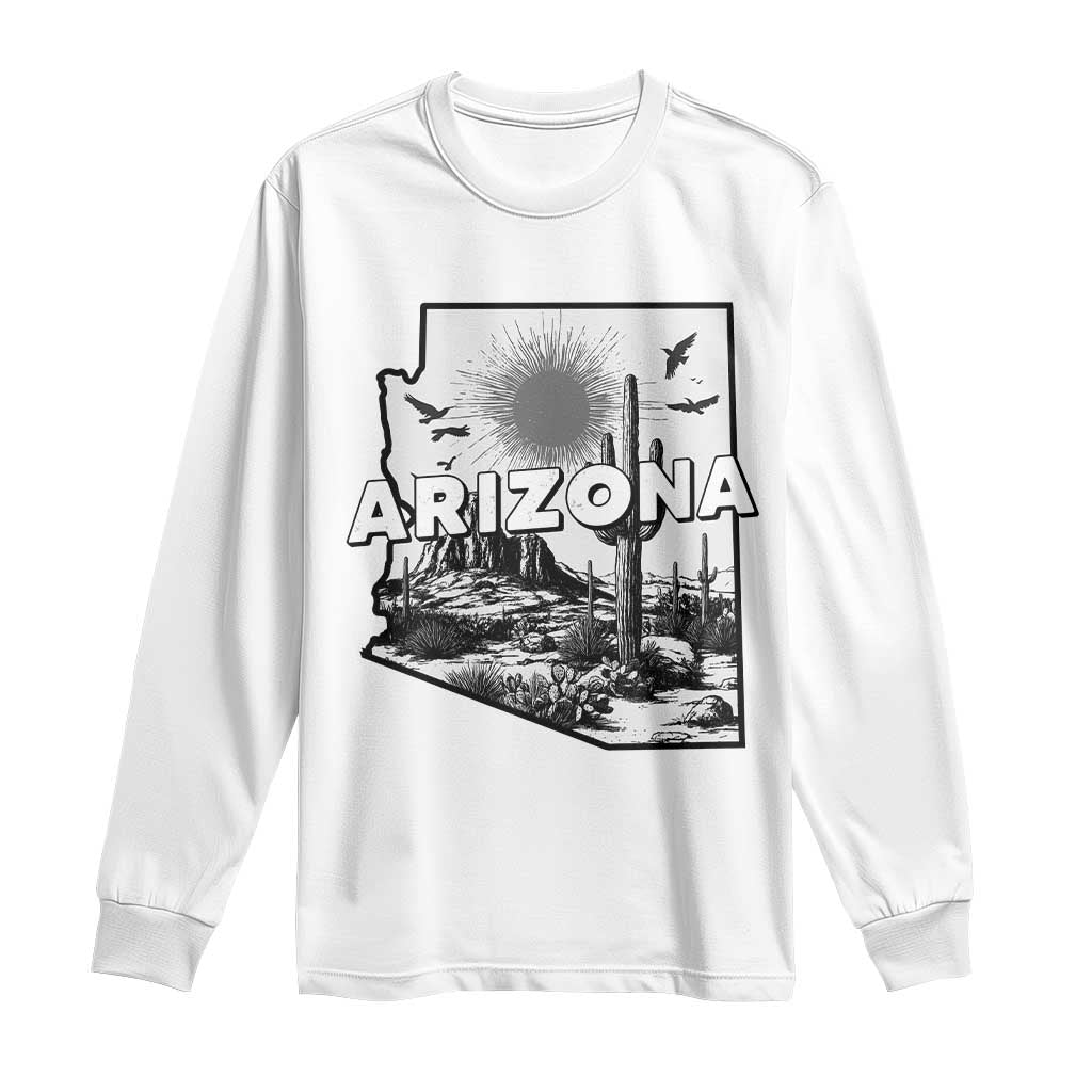 Arizona Cactus Vintage State Map Desert Gift Long Sleeve Shirt TS12 White Print Your Wear
