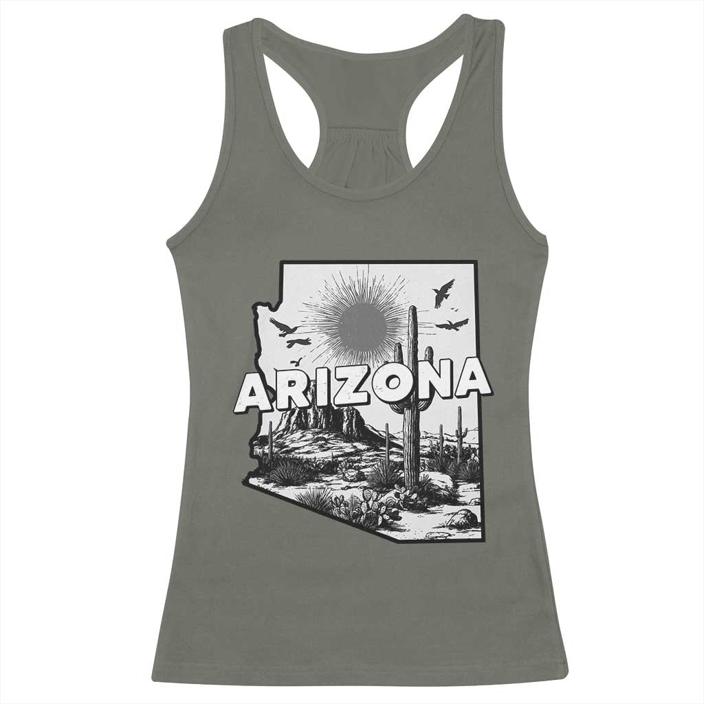 Arizona Cactus Vintage State Map Desert Gift Racerback Tank Top TS12 Military Green Print Your Wear