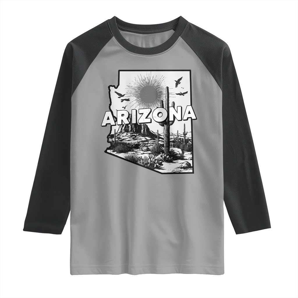 Arizona Cactus Vintage State Map Desert Gift Raglan Shirt TS12 Sport Gray Black Print Your Wear