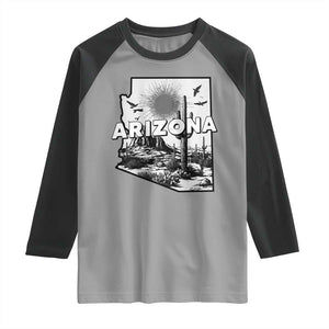 Arizona Cactus Vintage State Map Desert Gift Raglan Shirt TS12 Sport Gray Black Print Your Wear