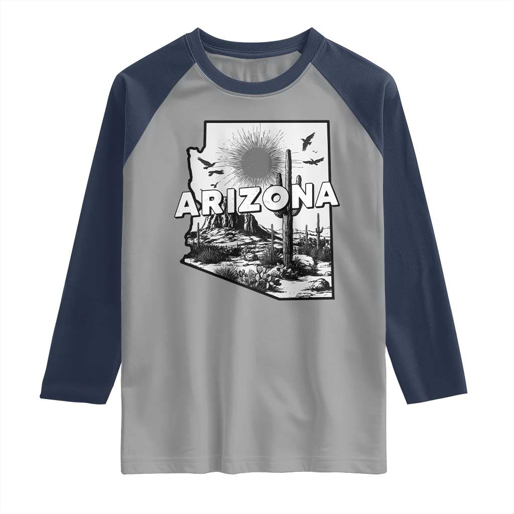Arizona Cactus Vintage State Map Desert Gift Raglan Shirt TS12 Sport Gray Navy Print Your Wear
