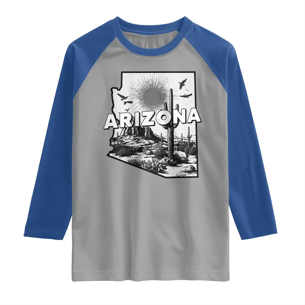 Arizona Cactus Vintage State Map Desert Gift Raglan Shirt TS12 Sport Gray Royal Print Your Wear